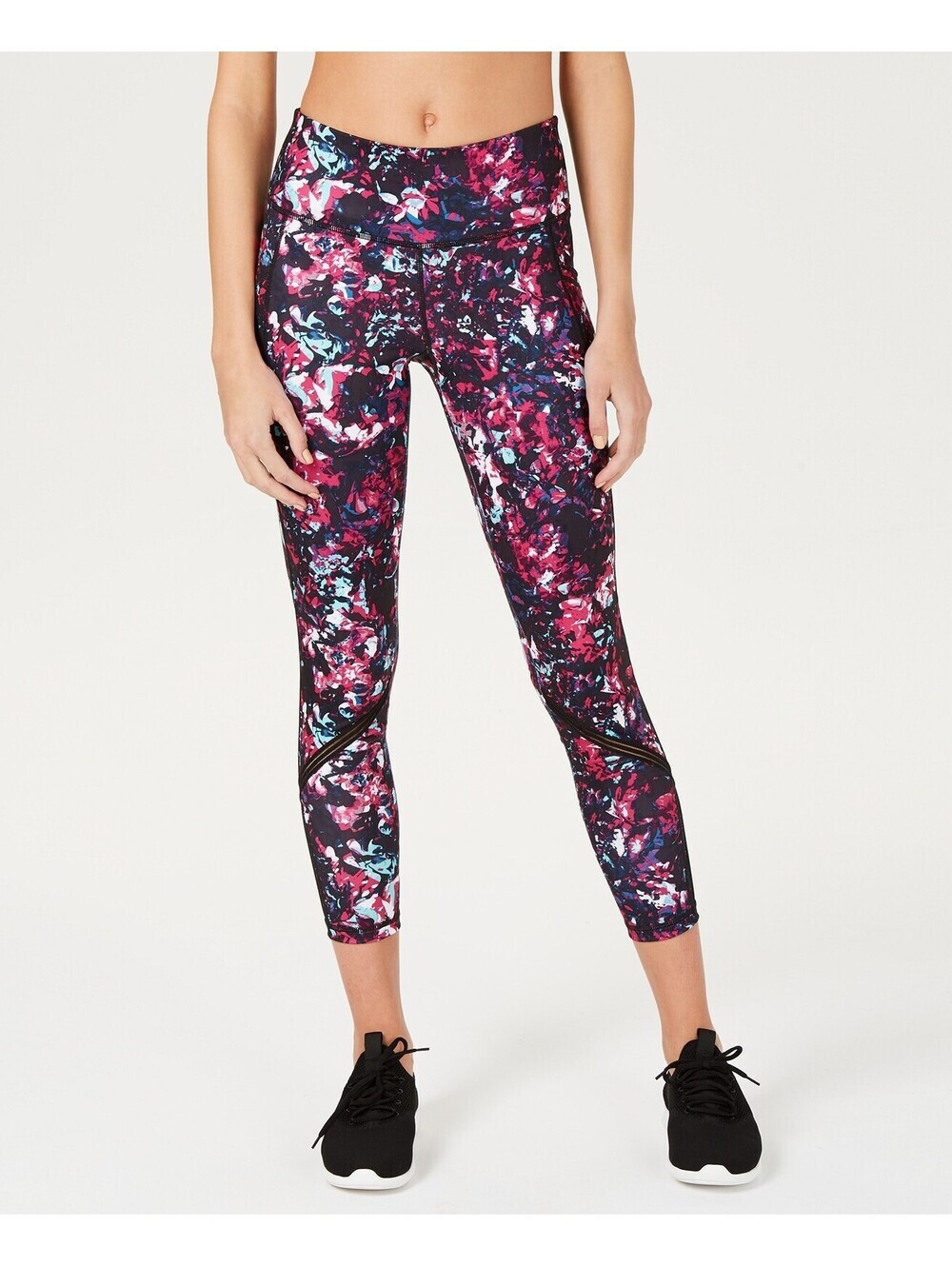 Ideology Womens Abstract Floral Printed Mesh-Trimmed Leggings Size 2XL